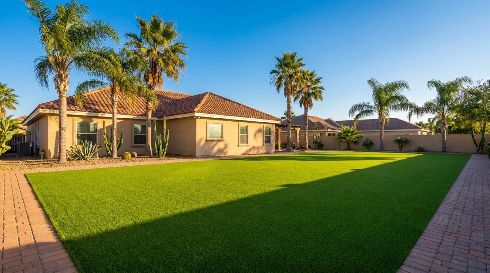 Completed artificial turf backyard lawn in Hidalgo County Texas